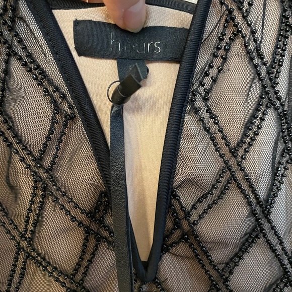 Plunge neck, black sheer beaded bodysuit - Picture 3 of 5